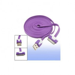 CABLE USB LUXE de couleur mauve et blanche pour iPhone 3, 3gs, 4, 4S et iPod touch 2, 3, 4 et iPad 1, 2, 3
